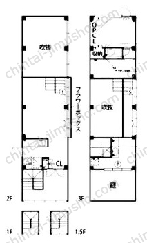 上野桜木の立体長屋一括貸の間取図